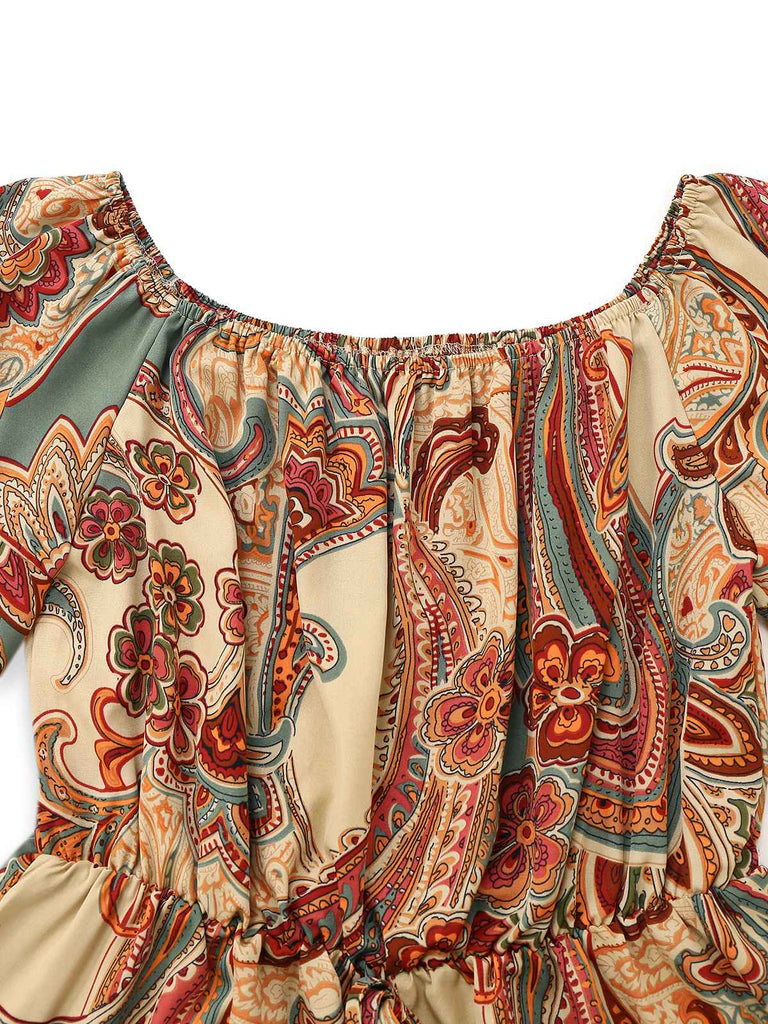 Multicolor 1970s Bohemian Off-Shoulder Romper - vintage jumpsuit, retro fashion