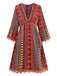 Multicolor 1970s Bohemian V-Neck Tiered Sleeve Dress - vintage dress, retro fashion, elegant style for vintage lovers