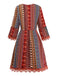Multicolor 1970s Bohemian V-Neck Tiered Sleeve Dress: beautiful vintage dress, retro fashion, elegant style with timeless appeal