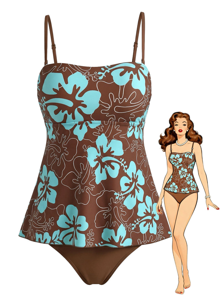 Multicolor 1970s Boho Strap Tankini Set - vintage fashion, retro style