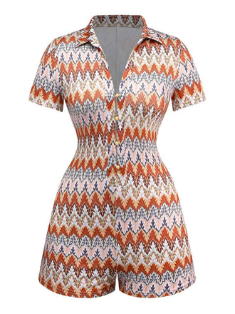 Multicolor 1970s Boho Trees Lapel Romper - vintage jumpsuit, retro fashion