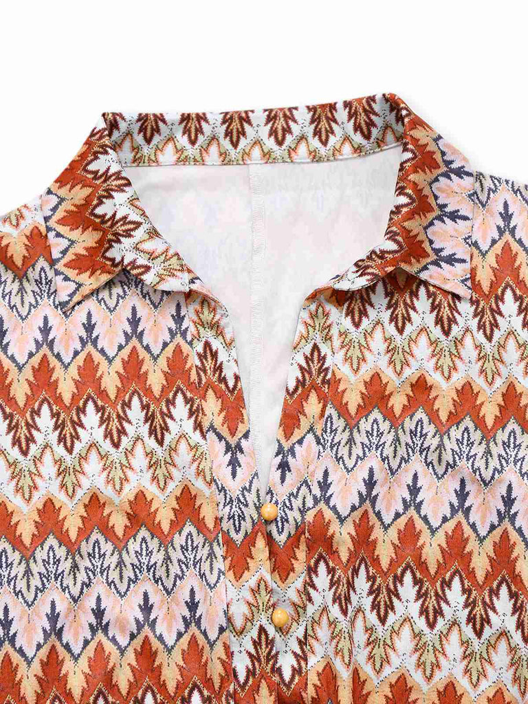 Multicolor 1970s Boho Trees Lapel Romper - vintage jumpsuit, retro fashion