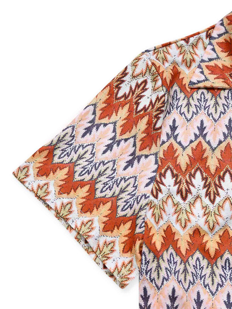 Multicolor 1970s Boho Trees Lapel Romper - vintage jumpsuit, retro fashion