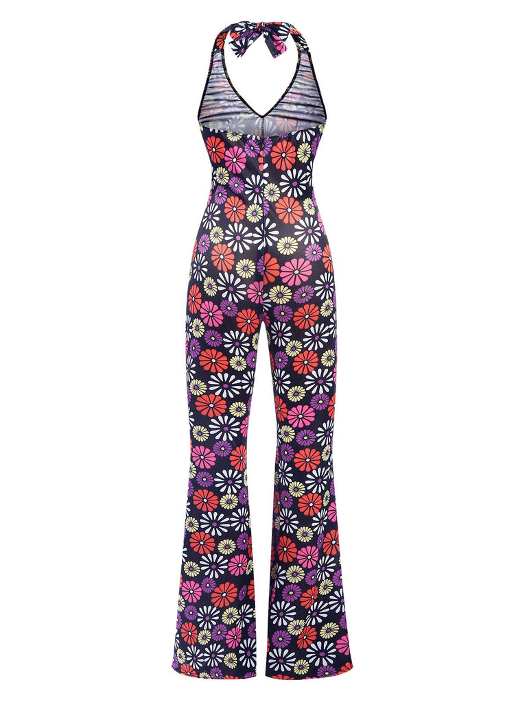 Multicolor 1970s Hippie Floral Halter Jumpsuit, vintage romper, retro jumpsuit - perfect for women who love vintage and retro fashion