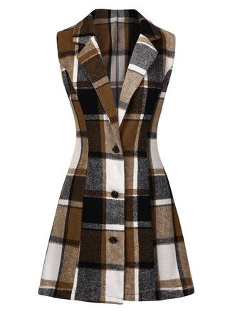 Multicolor 1970s Lapel Plaid Sleeveless Coat, vintage coat, retro outerwear - perfect for women who love vintage and retro fashion