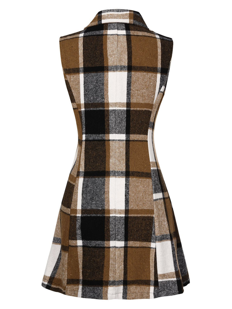 Multicolor 1970s Lapel Plaid Sleeveless Coat, vintage coat, retro outerwear - perfect for women who love vintage and retro fashion