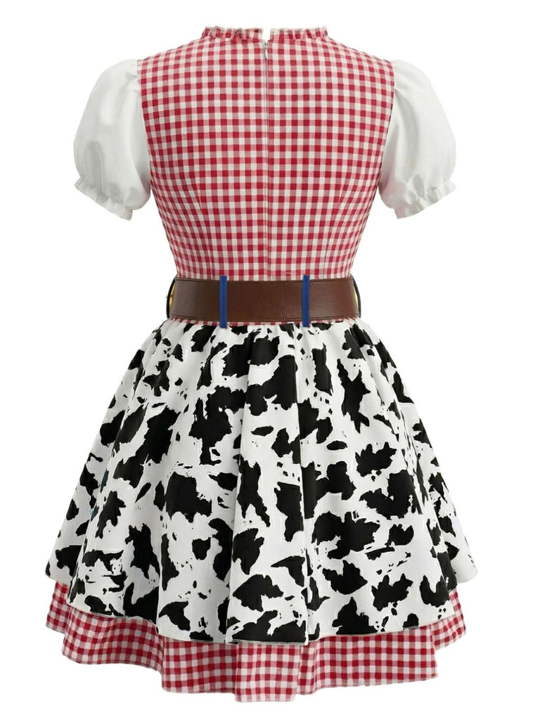 Multicolor 1970s Plaid Bats Cow Skin Patchwork Dress - vintage dress, retro fashion for vintage lovers
