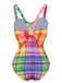 Multicolor 1970s Rainbow Plaid Bow Swimsuit, vintage swimsuit, pin-up swimwear - perfect for women who love vintage and retro fashion
