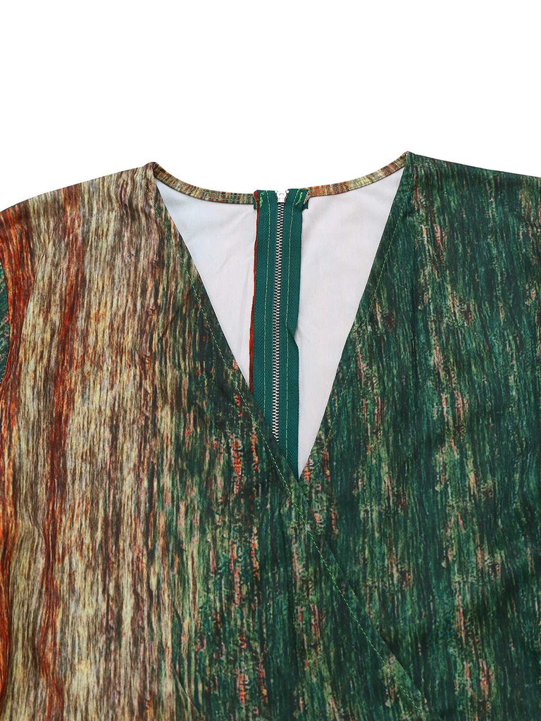 Multicolor 1970s V-Neck Belted Jumpsuit - vintage jumpsuit, retro fashion