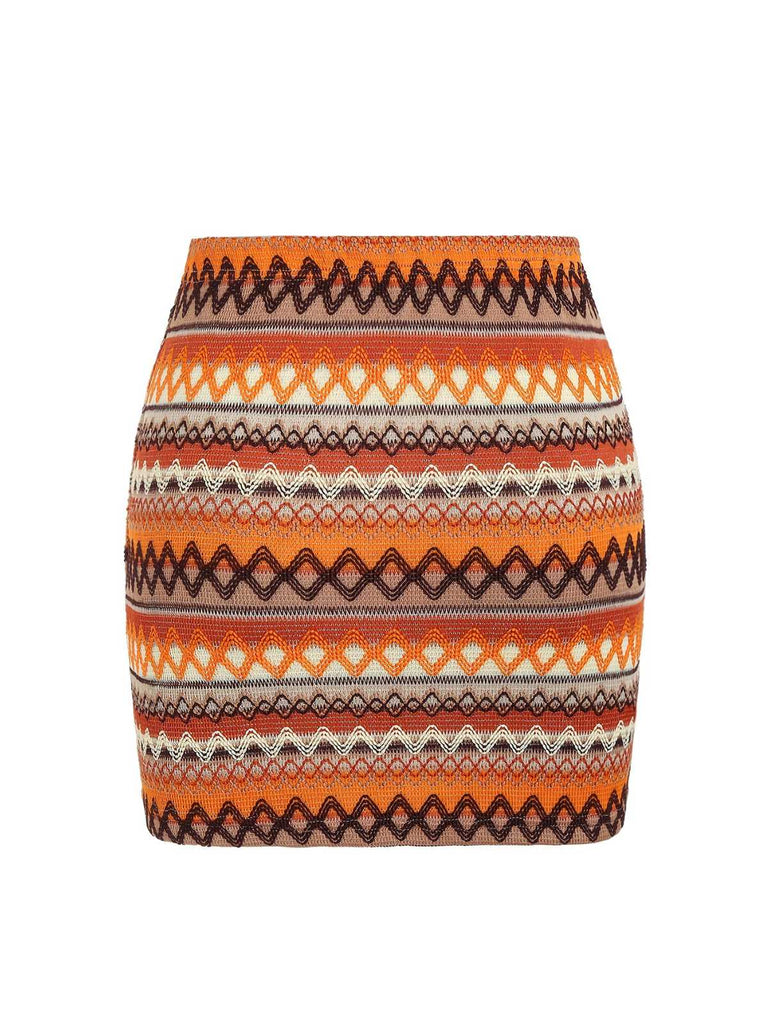 Multicolor 1970s Zigzag Knit Mini Skirt - vintage skirt, retro style