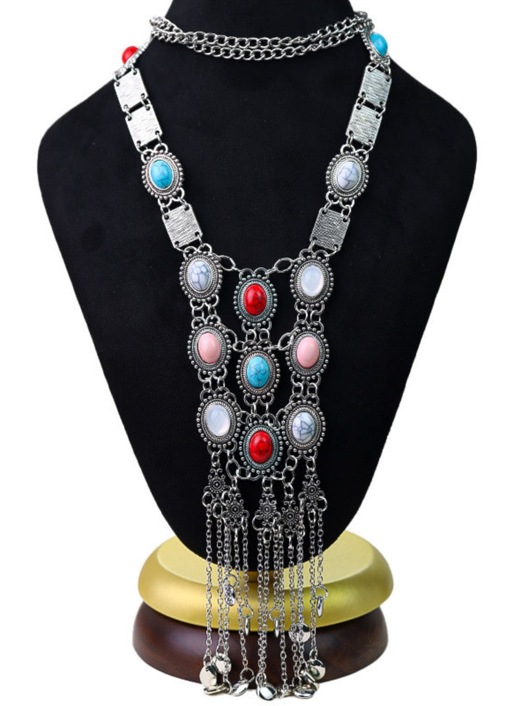 Multicolor Bohemian Tiered Tassel Fringe Necklace - vintage accessory, retro jewelry, classic style for vintage lovers