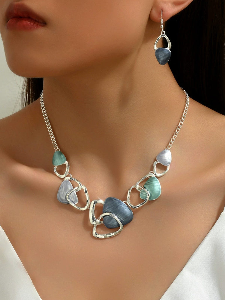 Multicolor Shell Necklace & Earrings Set - vintage fashion, retro style