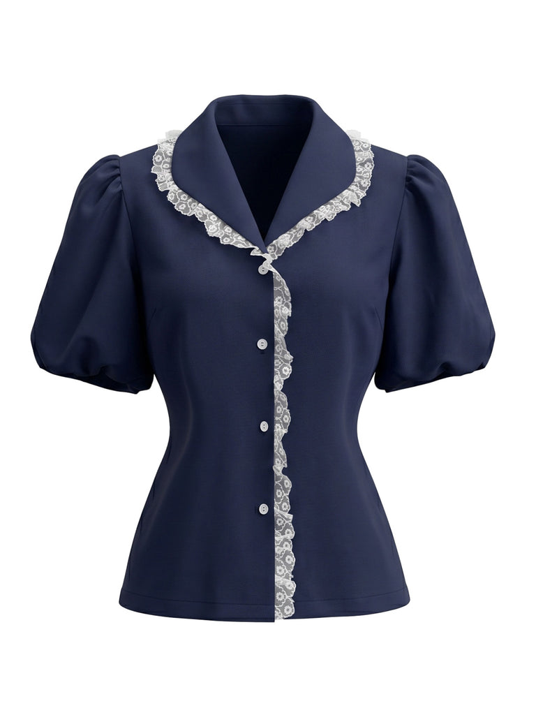 Navy Blue 1950s Lace Blouse 2