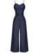 Navy Blue 1930s Cowboy Solid Strap Jumpsuit — vintage elegance for the modern woman