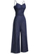 Navy Blue 1930s Cowboy Solid Strap Jumpsuit: timeless style reimagined