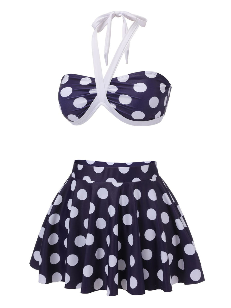 Navy Blue 1940s Polka Dot Halter Swimsuit: timeless style reimagined