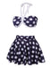 Navy Blue 1940s Polka Dot Halter Swimsuit: timeless style reimagined