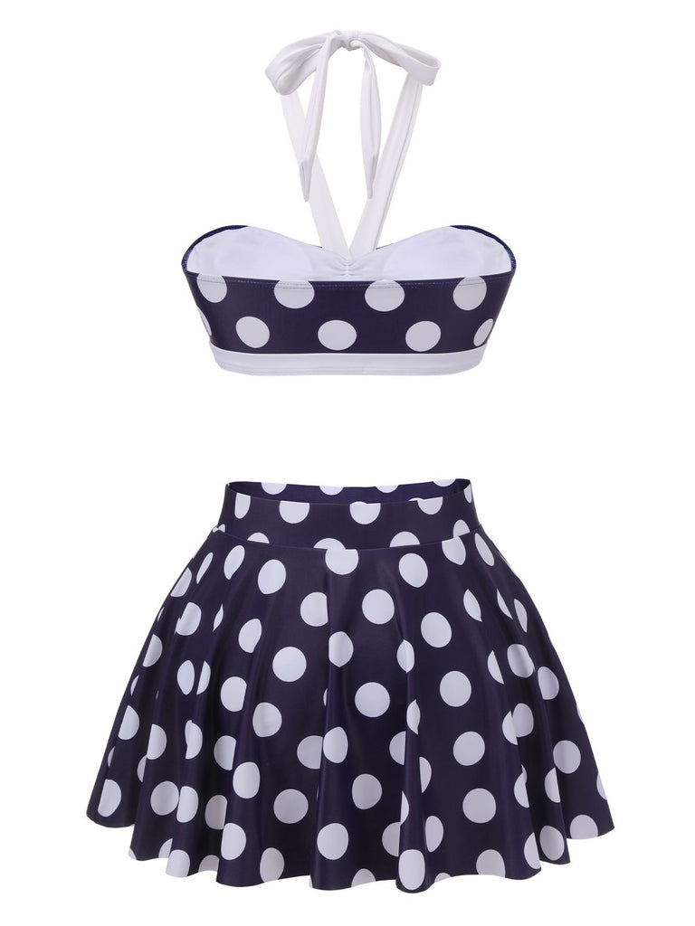 Navy Blue 1940s Polka Dot Halter Swimsuit — vintage elegance for the modern woman