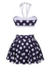 Navy Blue 1940s Polka Dot Halter Swimsuit — vintage elegance for the modern woman
