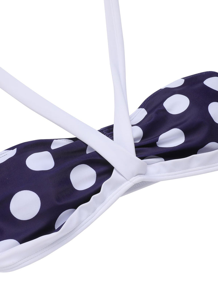 Navy Blue 1940s Polka Dot Halter Swimsuit: timeless style reimagined