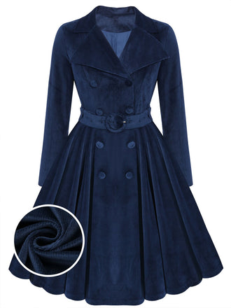 Navy Blue 1950s Corduroy Long Coat - vintage fashion, retro style