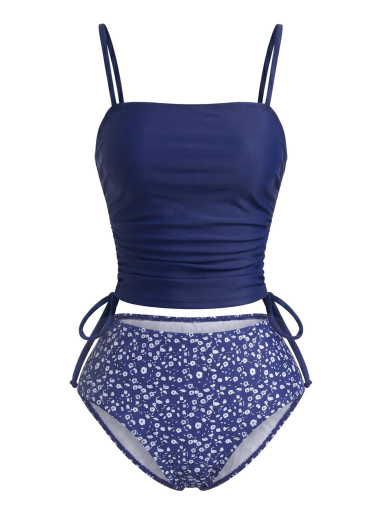 Navy 1950s Print Spaghetti Strap Tankini Set 3