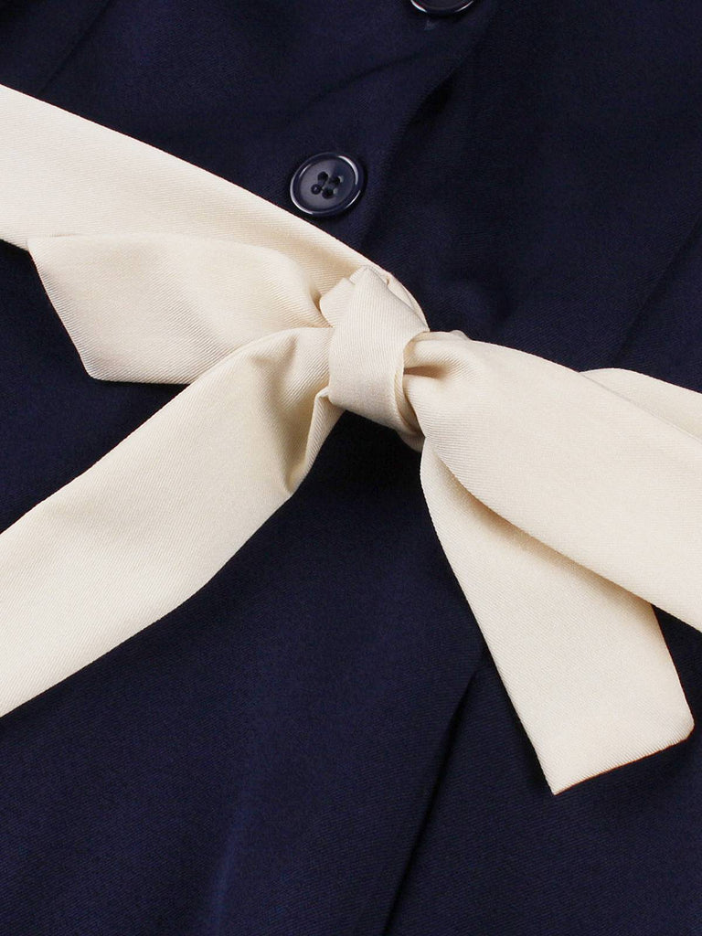 Navy Blue 1950s Nautical Square Neck Belted Dress - vintage dress, retro fashion, rockabilly