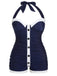 Navy Blue 1950s Pleated Halter Swimsuit: timeless style reimagined