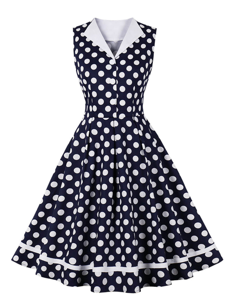 Navy Blue 1950s Polka Dots Lapel Dress: where 1950s romance meets her modern spirit