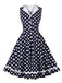 Navy Blue 1950s Polka Dots Lapel Dress: where 1950s romance meets her modern spirit