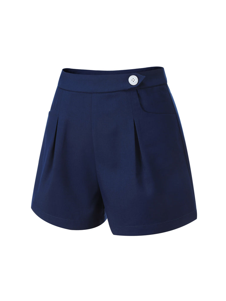 Navy Blue 1950s Solid Button Shorts, vintage fashion, retro style - perfect for women who love vintage and retro fashion