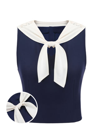 Navy Blue 1950s Solid Sailor Collar Blouse, vintage top, retro blouse - perfect for women who love vintage and retro fashion