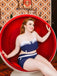Navy Blue 1950s Spaghetti Buttons Swimsuit — vintage elegance for the modern woman