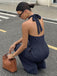 Navy Blue 1950s Striped Halter Backless Jumpsuit, vintage romper, retro jumpsuit - perfect for women who love vintage and retro fashion