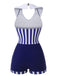 Navy Blue 1950s Striped Navy Collar Swimsuit, vintage swimsuit, pin-up swimwear - perfect for women who love vintage and retro fashion