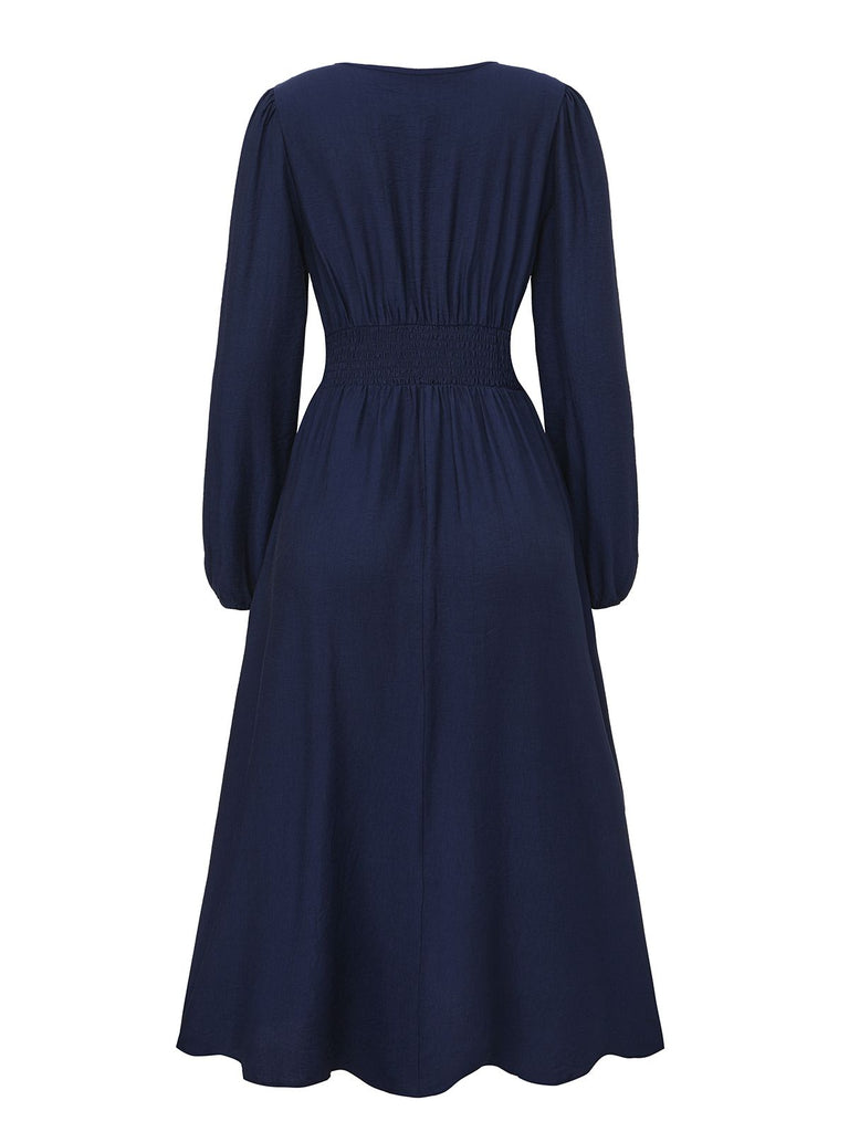 Navy Blue 1970s Floral Embroidered Maxi Dress - vintage dress, retro fashion, elegant red