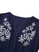 Navy Blue 1970s Floral Embroidered Maxi Dress - vintage dress, retro fashion, elegant red