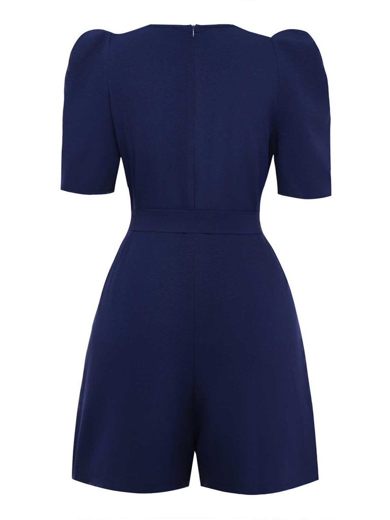 Navy Blue 1980s Belted Solid Romper - vintage jumpsuit, retro fashion