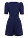 Navy Blue 1980s Belted Solid Romper - vintage jumpsuit, retro fashion