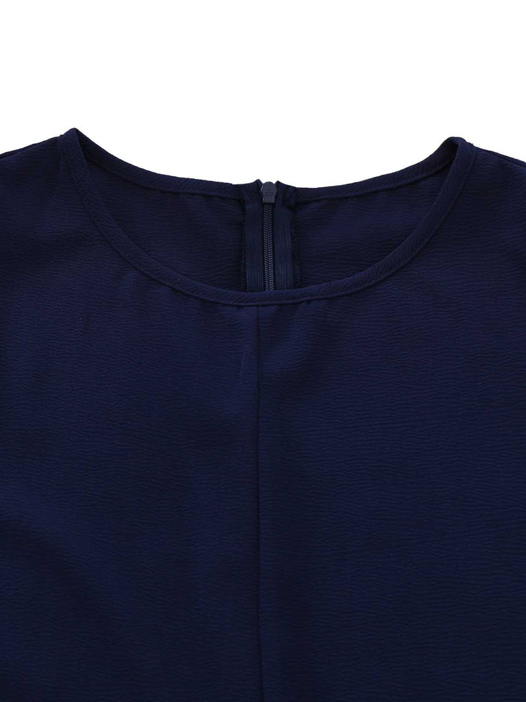 Navy Blue 1980s Belted Solid Romper - vintage jumpsuit, retro fashion