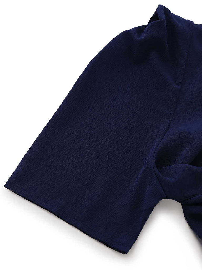 Navy Blue 1980s Belted Solid Romper - vintage jumpsuit, retro fashion