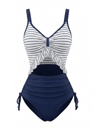 Navy Blue 1980s One Piece One Piece Swimsuit