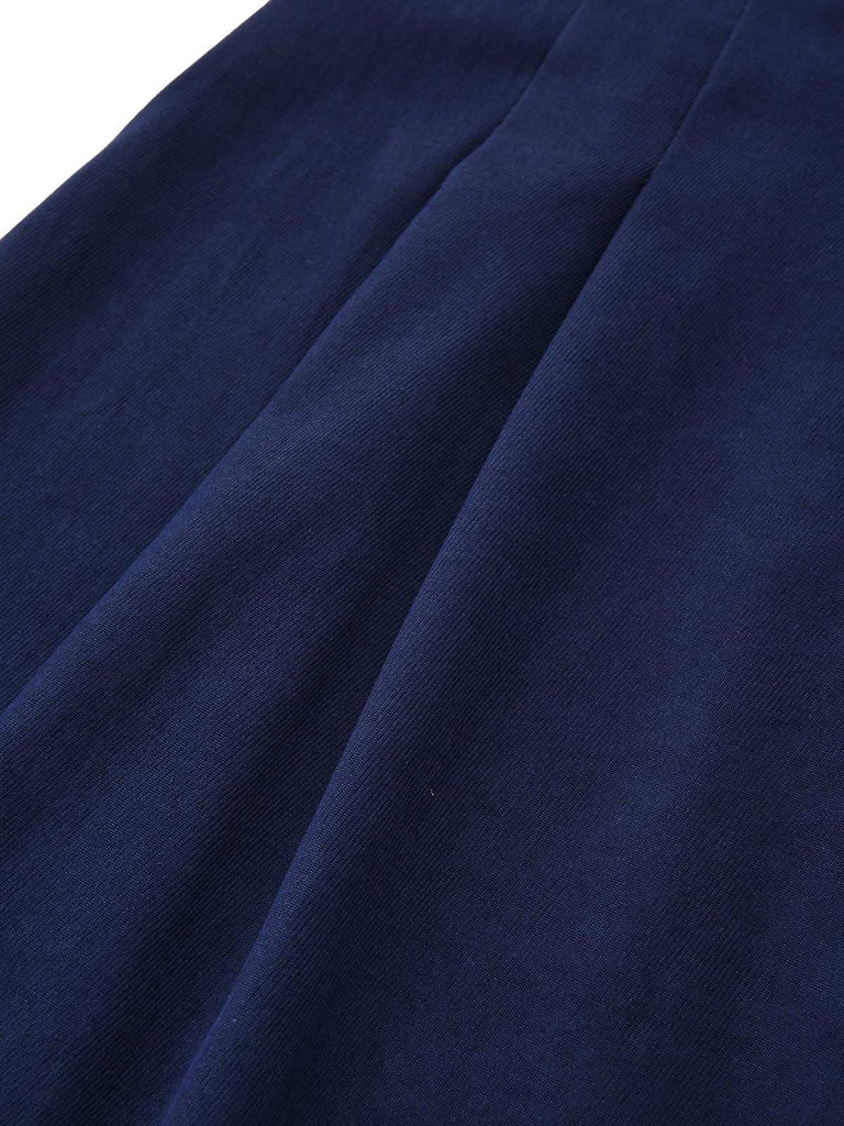 Navy Blue 1980s Ruffle Collar Heart Buttons Dress - vintage dress, retro fashion