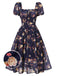 Navy Blue Floral Bubble Sleeves Dress, vintage dress, retro fashion, floral print - perfect for women who love vintage and retro fashion