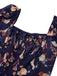 Navy Blue Floral Bubble Sleeves Dress, vintage dress, retro fashion, floral print - perfect for women who love vintage and retro fashion