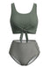 Olive Green 1940s Tie Front High-Waist Tankini Set, vintage tie, classic accessory - perfect for women who love vintage and retro fashion
