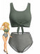 Olive Green 1940s Tie Front High-Waist Tankini Set, vintage tie, classic accessory - perfect for women who love vintage and retro fashion