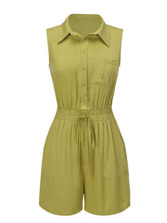Olive Green 1950s Solid Lapel Belt Romper, vintage romper, retro jumpsuit - perfect for women who love vintage and retro fashion