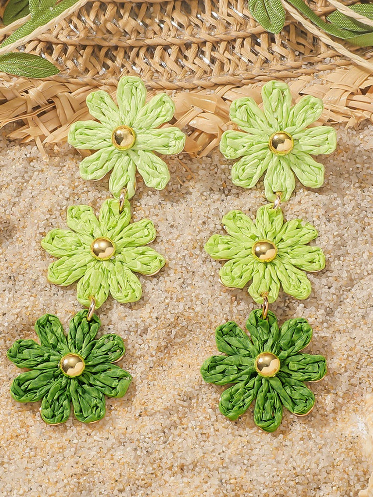Ombre Raffia Woven Daisy Triple Drop Earrings - vintage jewelry, Art Deco for vintage lovers