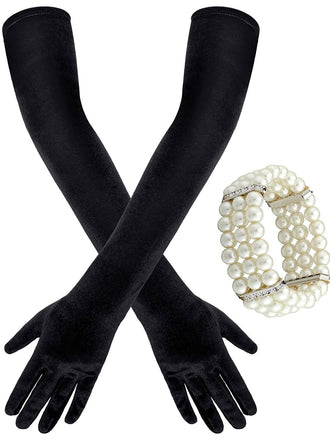 She slips into Opera Party Velvet Gloves With Bracelet and channels vintage screen sirens